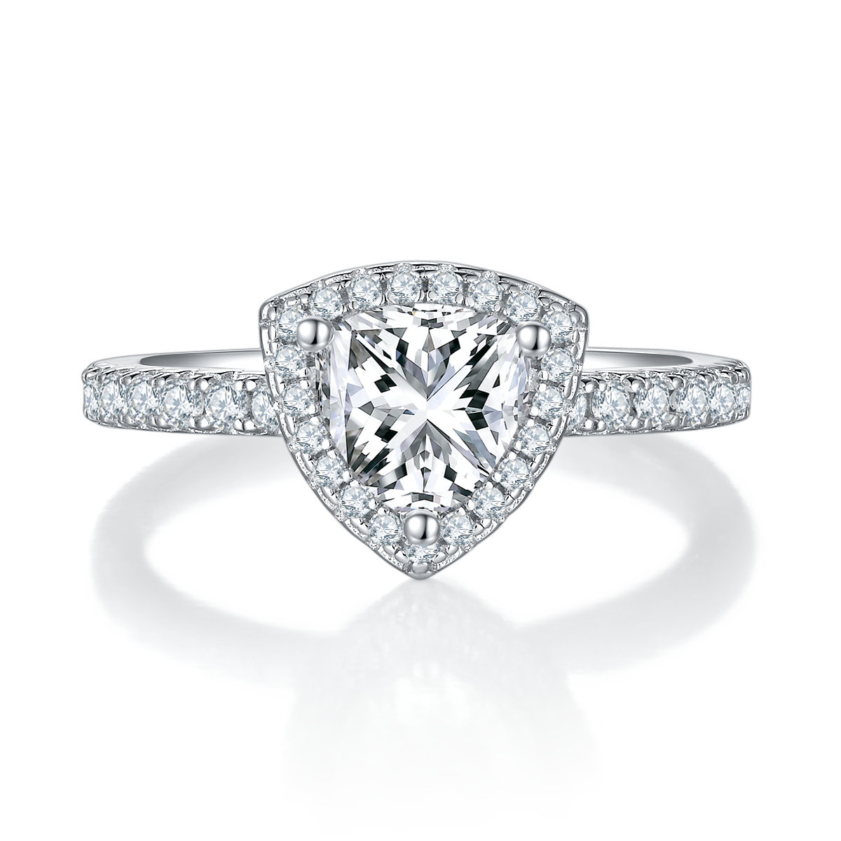 Light luxury triangle S925 silver plated white gold moissanite diamond women's ring 1.0 carat D-grade